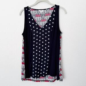 [Crown & Ivy] Navy Polka Dot Elephant Print Sleeveless Tank Size Large Petite LP